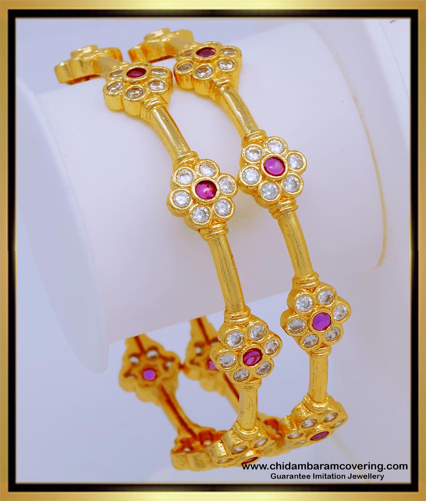 BNG556 - 2.6 Size Panchaloha Bangles Flower Design Stunning Gold Impon Bangles Online Shopping