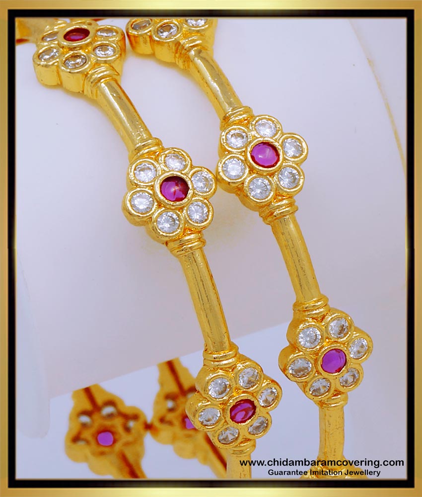 BNG556 - 2.6 Size Panchaloha Bangles Flower Design Stunning Gold Impon Bangles Online Shopping
