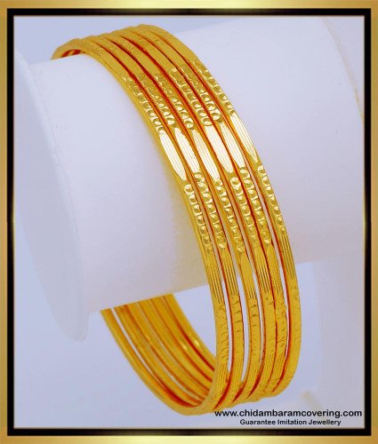 Bng568 - 2.8 Size Pure Gold Plated Guarantee Daily Wear Thin Gold Bangles Design Set Of 6 Pieces