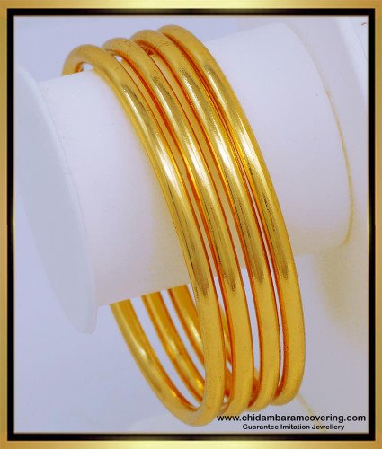 BNG572 - 2.10 Size Real Gold Look Daily Use Plain Thick Bangles Design One Gram Gold Jewellery 