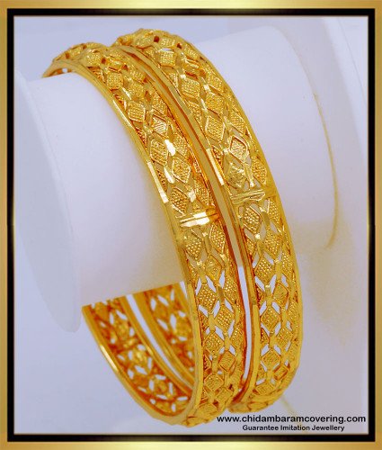 BNG578 - 2.8 Size Latest Diamond Cut Work One Gram Gold Bangles Design for Daily Use 
