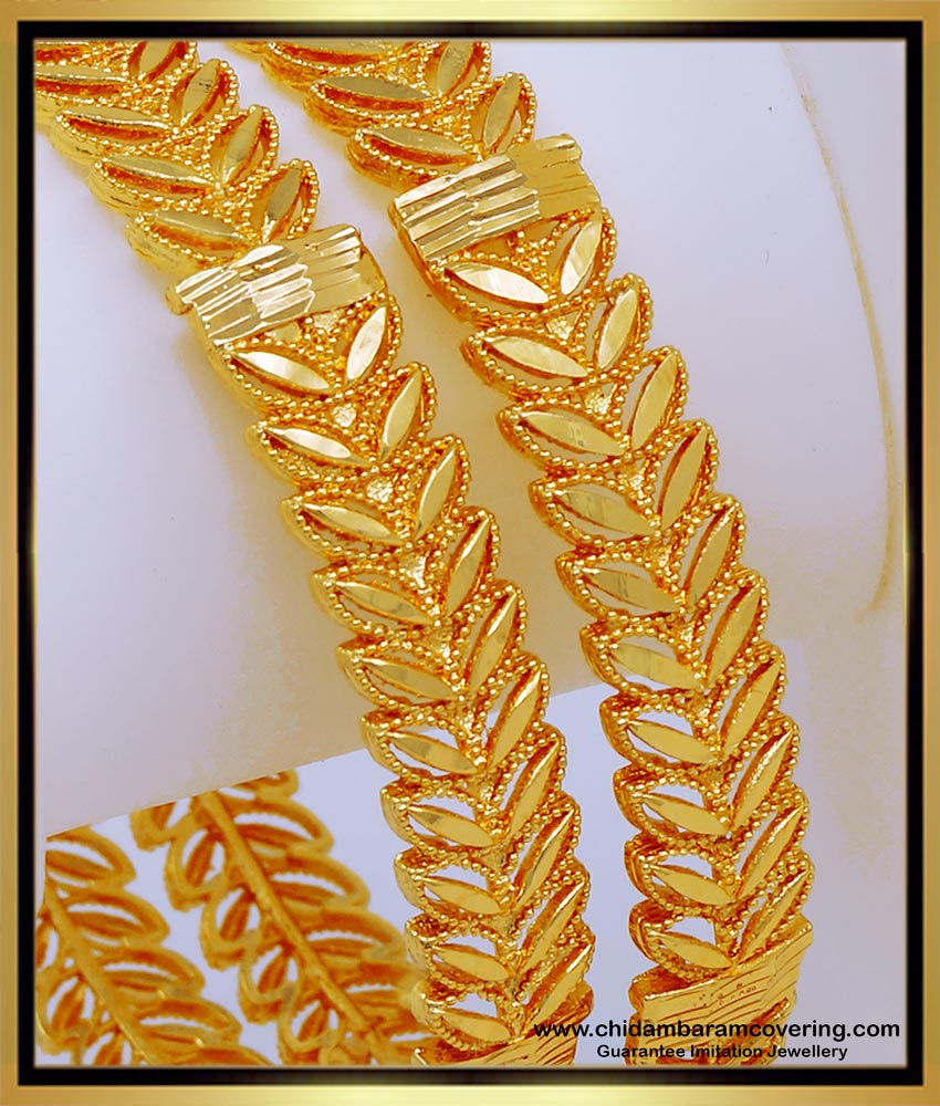 guaranteed bangles, fancy bangles, fashion jewellery, gold bangles design, plain bangles, one gram gold bangles design, leaf design bangles, 