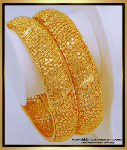 BNG589 - 2.8 Size Traditional Gold Bangles Design Bridal Wear Broad Bangles Design Online