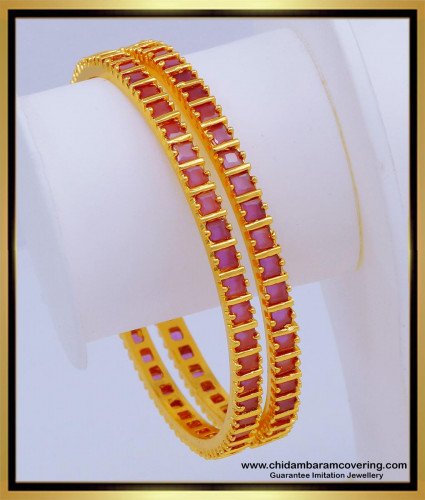 BNG601 - 2.6 Size Attractive Ruby Stone Light Weight Designer Bangles One Gram Gold Jewellery Online