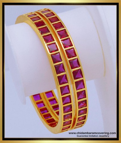 BNG610 - 2.8 Size Beautiful Impon First Quality Ruby Stone Bangles Design for Ladies 