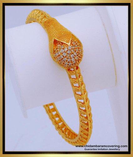 BNG665 - 2.6 Size Unique Gold Plated White Stone Bangle Design