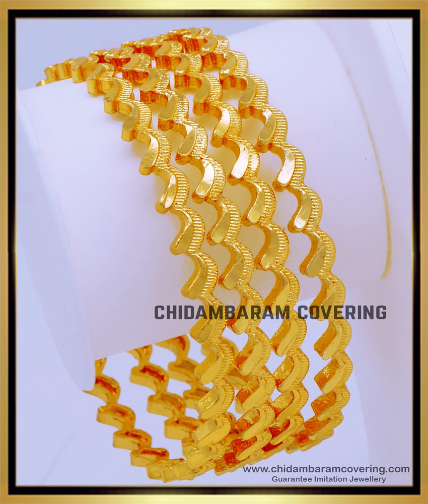 New Model Curvy Design Gold Plated Bangles for Daily Use