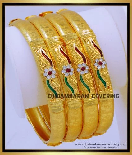 Temple Gold Peacock Design Ruby Bangle - Jaipur Jewels