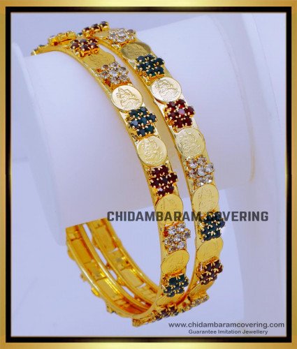 BNG738 - 2.8 Size Gold Plated Ad Stone Lakshmi Coin Bangles Online