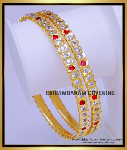 BNG761 - 2.10 White and Ruby Stone Impon Stone Bangles for Women