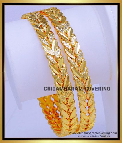 BNG772 - 2.8 Size Latest Leaf Design Gold Plated Bangles for Daily Use