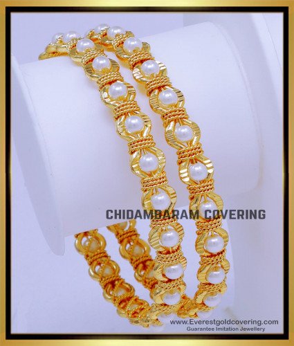 BNG775 - 2.8 Size 1 Gram Gold Plated Jewellery Pearl Bangles Design
