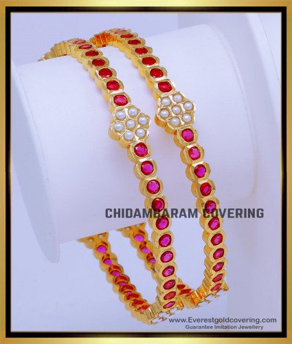 BNG781 - 2.6 Beautiful Ruby Stone Impon Bangles Online Shopping