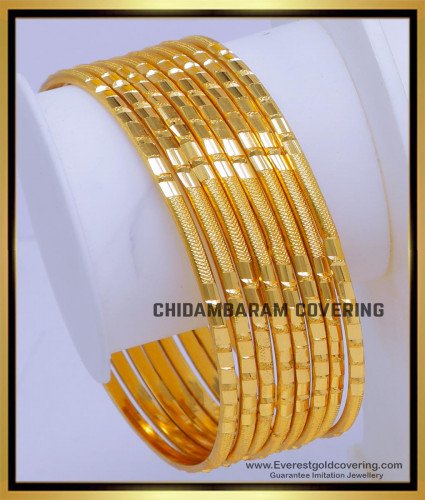 BNG788 - 2.4 Simple Gold Bangles for Daily Use 8 Bangles Set