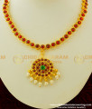 BNS07 - Temple Necklace Maroon and Green with Pearl Necklace Traditional Indian Jewellery Buy Online
