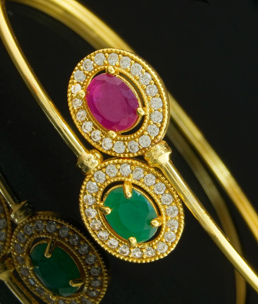 BCT125 - 2-6 size New Open Bangle Type Bracelet Pink and Green Stone Party Wear Gold Plated Women Bracelet Designs