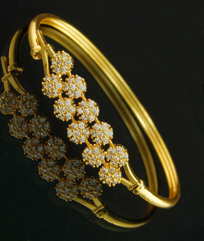 BCT133 - 2.4 Size Elegant Diamond Bracelet Design 1 Gram Gold Open Type Bangle Style Kada Bracelet 