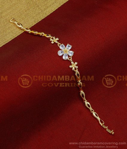 BCT287 - Elegant White Stone Flower Design Rose Gold Girls Bracelet Best Price Online 