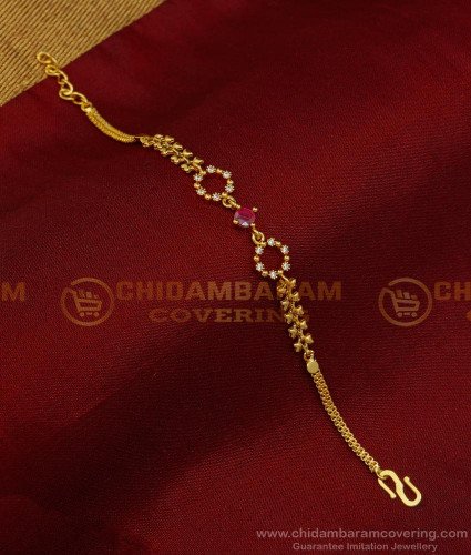 BCT324 - Beautiful White and Ruby Stone Party Wear Gold Look Bracelet for Girls