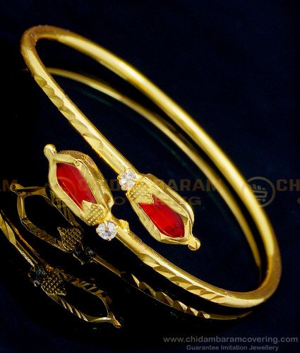 BCT340 - 2.4 size Traditional Kerala Gold Plated Red Nagapadam Palakka Bracelet for Girls