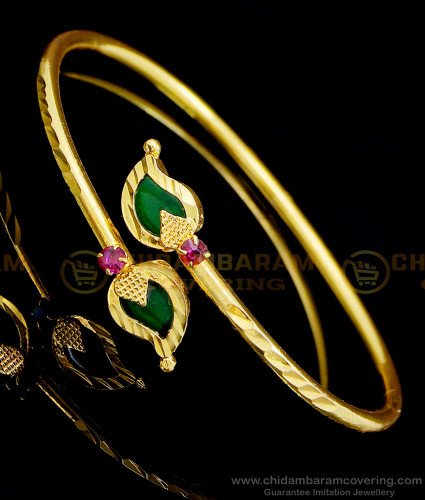 BCT342 - 2.6 size Buy One Gram Gold Bangle Type Adjustable Green Mango Palakka Bracelet Design 