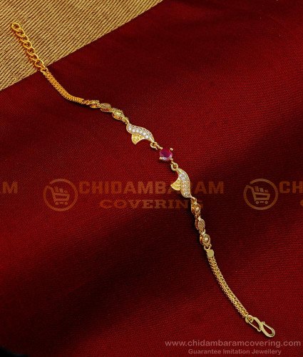 BCT395 - Attractive Ruby Stone Gold Design Female Hand Bracelet