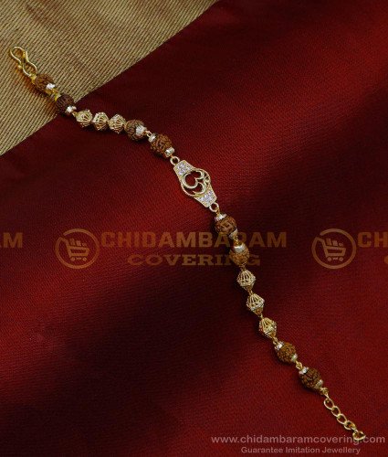 BCT419 – Latest White Stone Om Gold Plated Rudraksha Bracelet for Men 