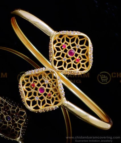 Buy Stylish American Diamond Leaf Design Gold Bracelet Designs for Ladies