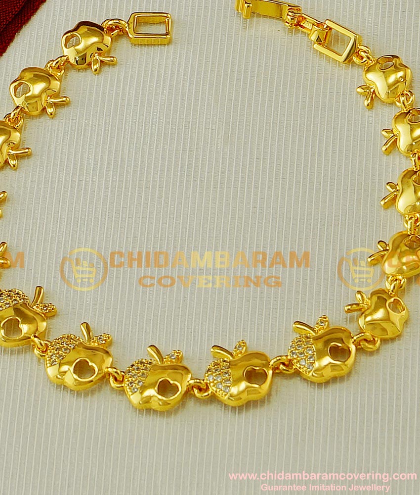 BCT60 - Attractive White Stone Golden Apple Design Low Price Bracelet Buy Online