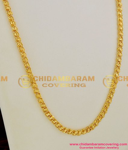 CHN011 - Gold Plated Leaf Cut S-Plate Design Thick Designer Chains for Women & Girls