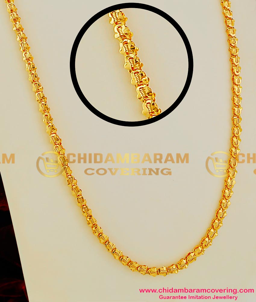 CHN018-LG - 30 Inches Long Pure 1 Gram Gold Plated Light Petal Spring Chain South Indian Traditional Jewellery