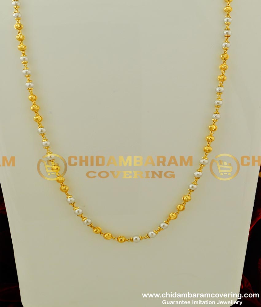 CHN072 - Traditional One Gram Gold Pearl Chain (Pearl Mala) Designs Best Price Online