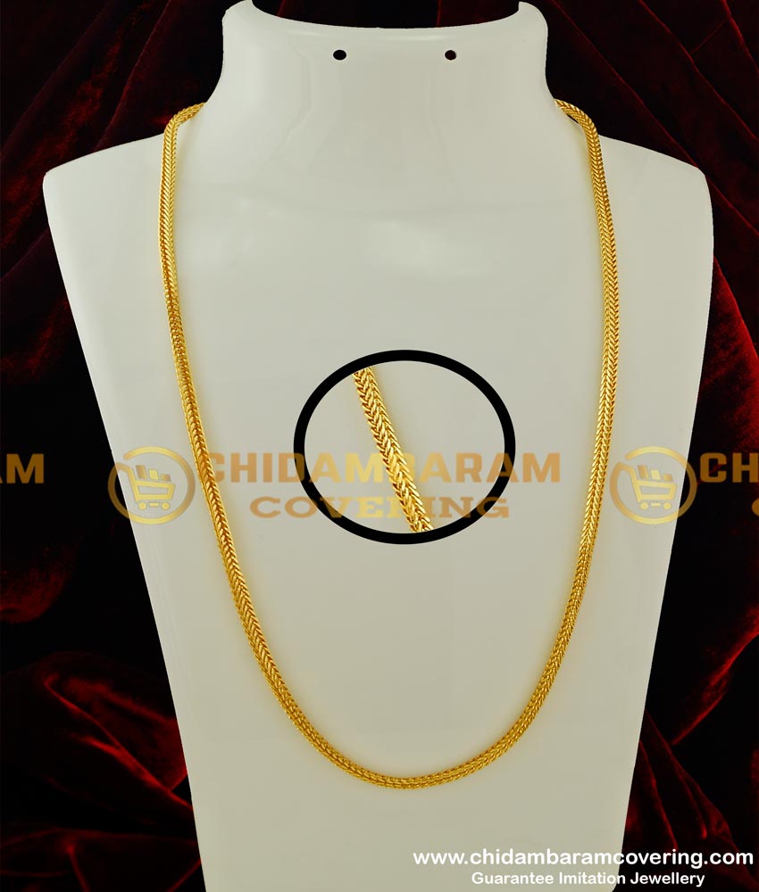 CHN081-LG - 30 Inches Traditional Thennam Palai Chain | Gold Plated Thali Saradu Square Chain