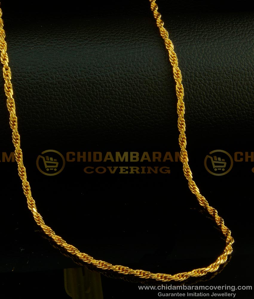 CHN146-XLG - 36 Inch Long Gold Plated Twisted Gold Chain Design for Daily Use South Indian Jewellery
