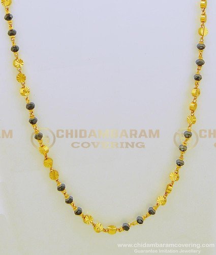 CHN153 - New Design Black Crystal with Gold Beads Chain One Gram Gold Plated Daily Wear Chain Online