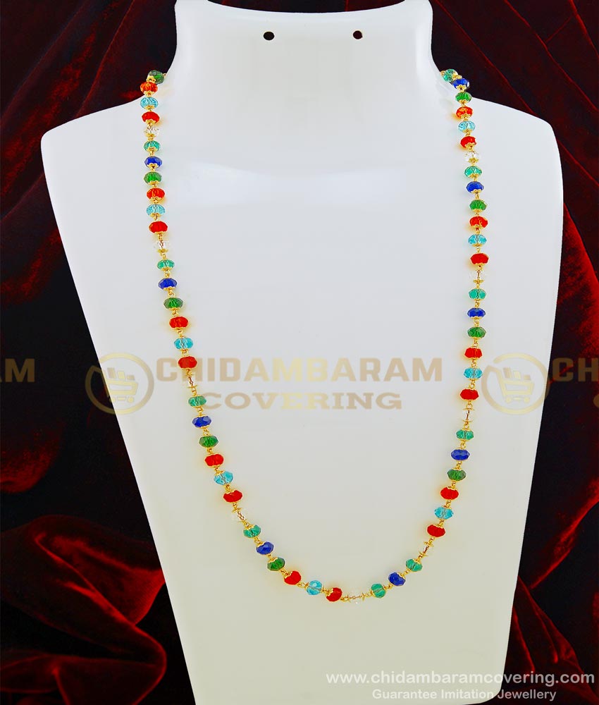 CHN250 - Beautiful Crystal Beads Chain Designs Artificial Navaratna Mala Design Online