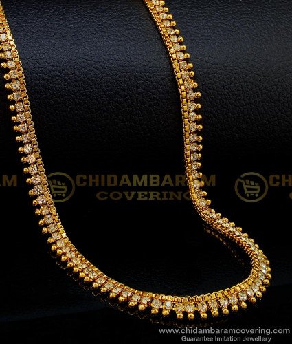 CHN179-Lg- 30 Inches Attractive One Gram Gold Plated Full White Stone Long Chain for Women 