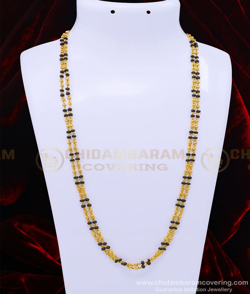 CHN205 - 24 Inches 2+2 Black Beads Two Line Mangalsutra Chain Karugamani Chain Online 