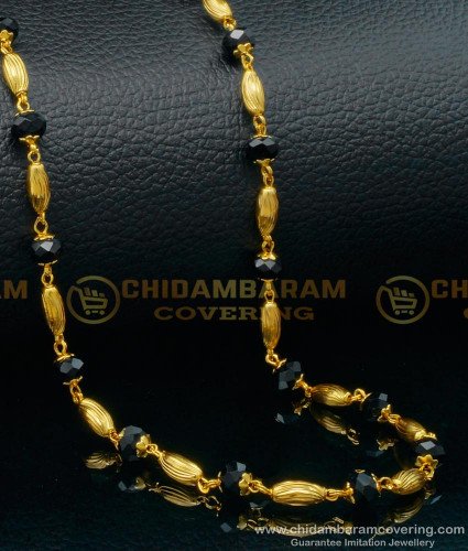 CHN224 - Traditional One Gram Gold Daily Use Black Crystal Beads Chain Online