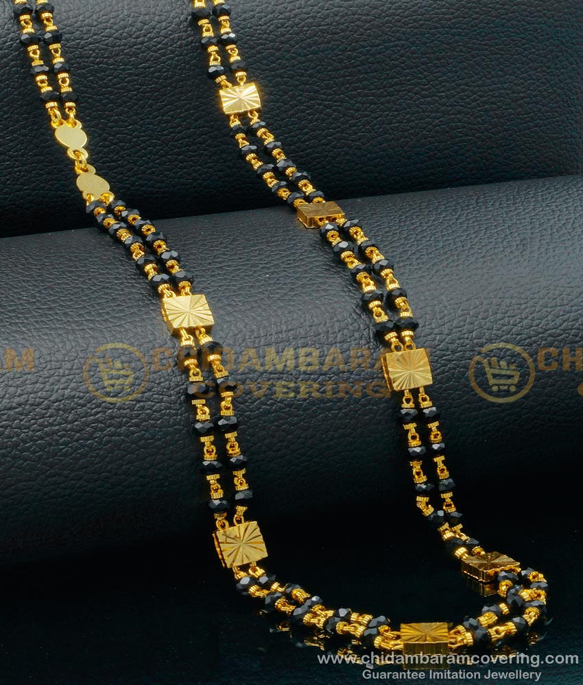 CHN227 - New Black Crystal Chain with Box Mugappu Design Connector Two Line Chain Online