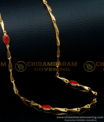 CHN246 - Attractive Wheat Model Gold Chain with Coral Beads Long Chain Designs