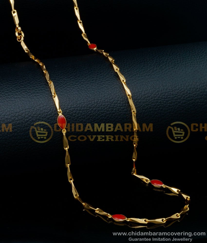 coral chain designs, coral chain, Godhumai Chain, Gold Chain designs for ladies, Wheat chain designs, gold moti chain, lal moti chain, pavalam chain, coral gold chain designs, pavalam chain design