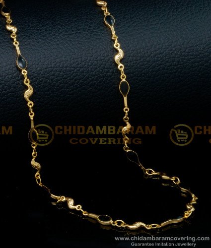 CHN249 - Unique Black Beads Daily Use Chain Artificial Gold Chain for Ladies