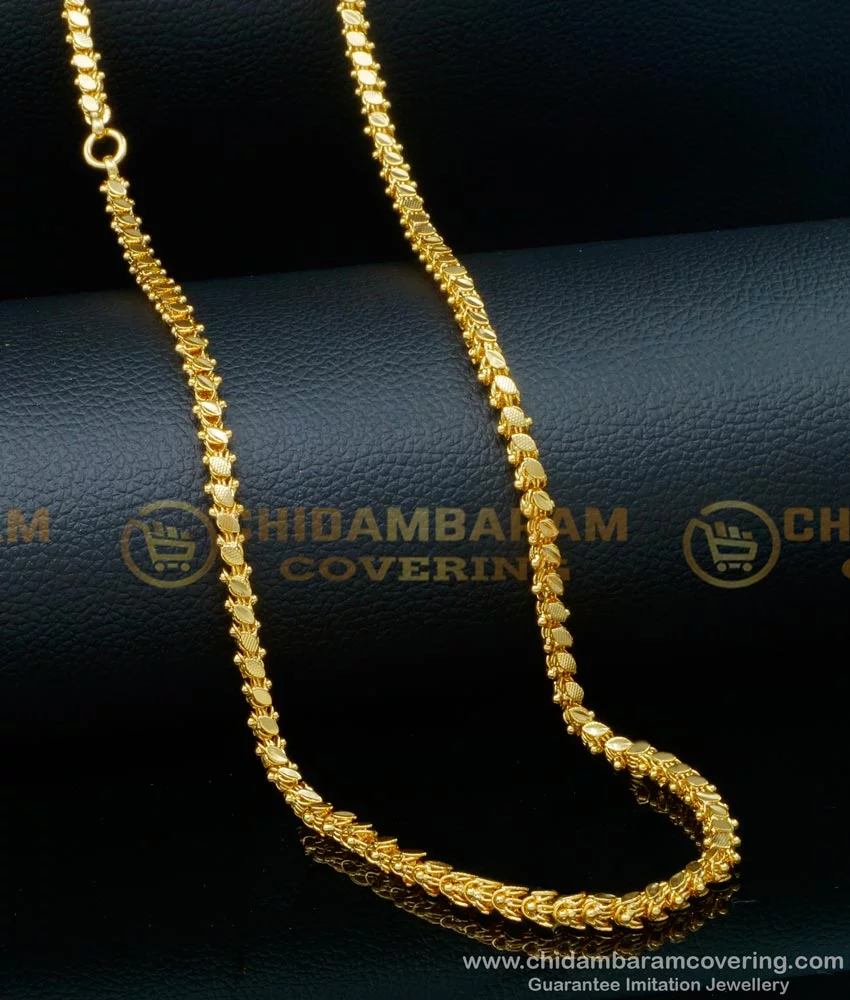 Buy Traditional Gold Chain Design Oval Leaf Cutting Gold Plated ...