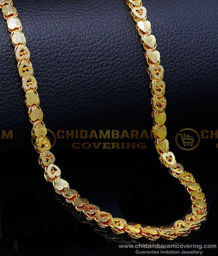 CHN300 - 30 Inches Long Heart Design Daily Use 1 Gram Gold Chain