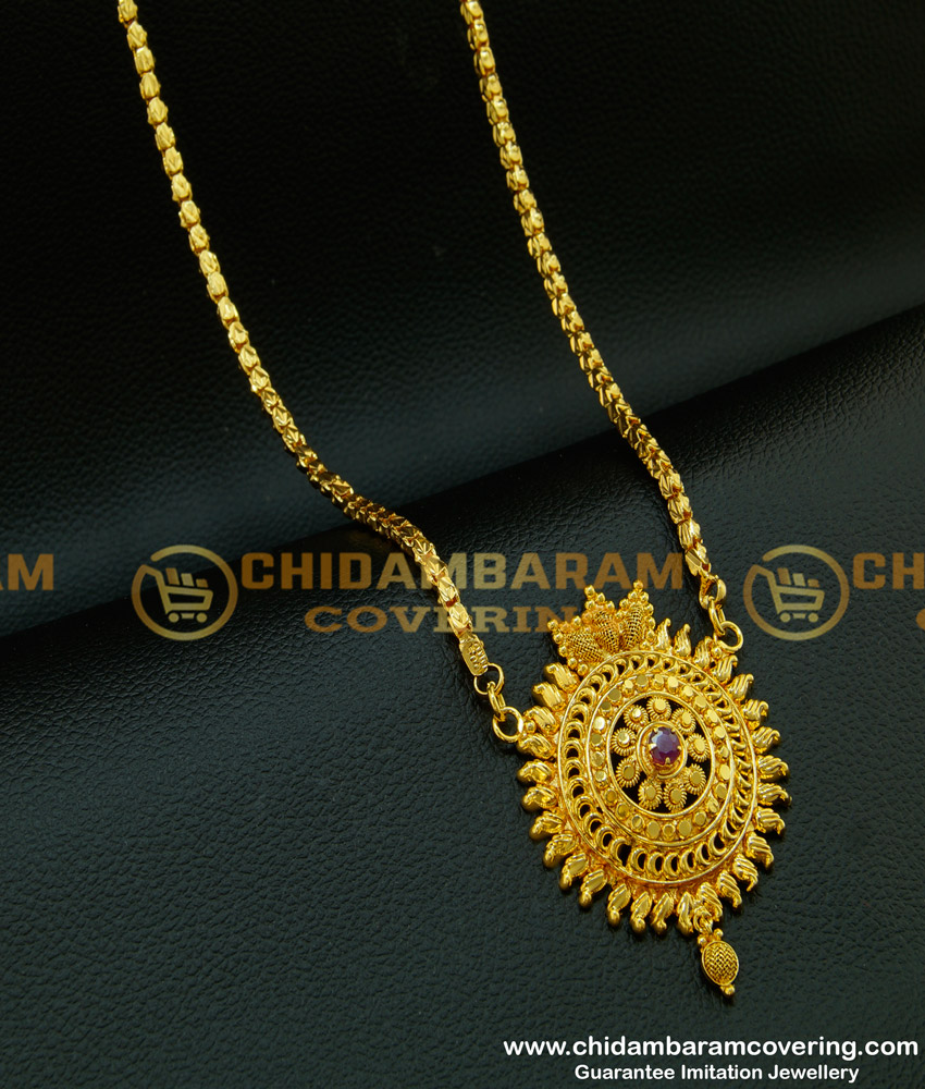 DCHN091 - Chidambaram Gold Plated Box Chain with Handmade Single Ruby Stone Big Dollar Buy Online