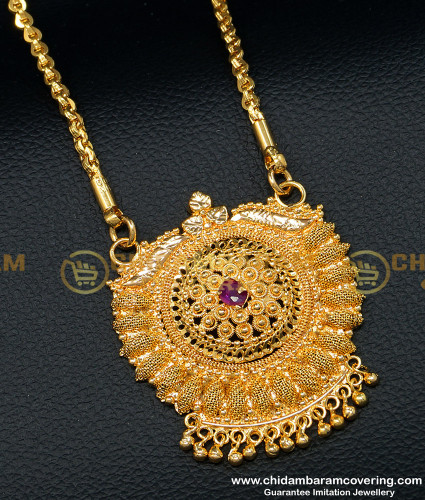 DCHN132 - Trendy Net Pattern Emerald Stone Design Dollar Chain Gold Plated Jewellery 