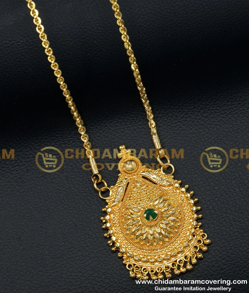 Buy Kerala Green Stone Gold Plated Big Dollar with Chain Gold ...
