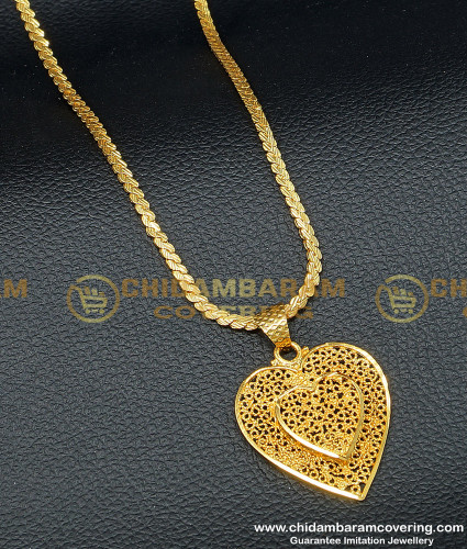 DCHN136 - Real Gold Design Heart Shape Medium Size Designer Pendant with Chain for Female  