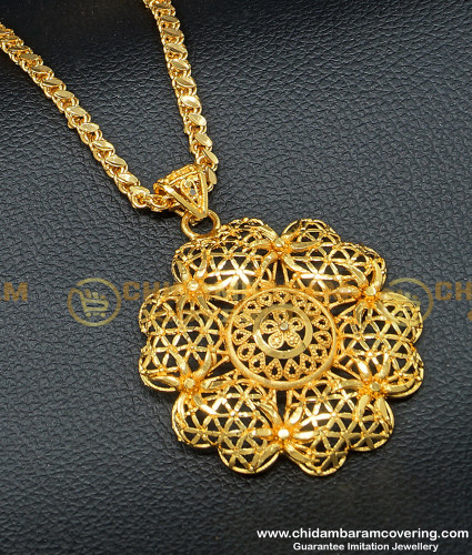 DCHN138 - Attractive Look Flower Design Big Gold Dollar Design Gold Plated Oval Cut Chain Online